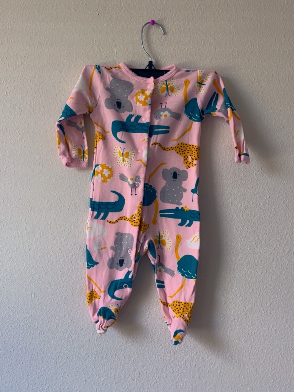 Carter's Pink Animal Print Footed One-Piece Pajamas